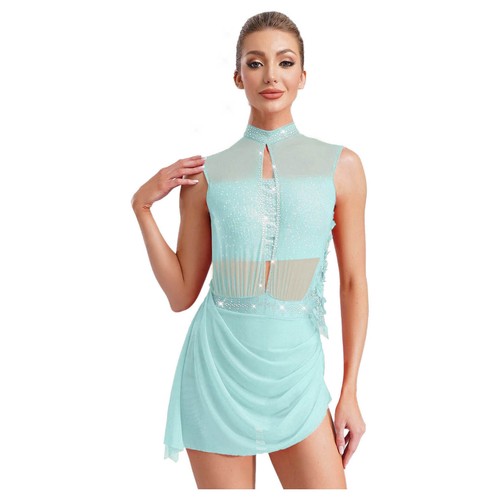 Women's Glittery Figure Skating Dance Dresses Mesh Modern Lyrical Dancewear - Picture 25 of 93