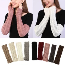 Women Long Half Finger Fingerless Gloves Arm Hand Warmer Knitted Mittens Winter&