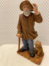 Porcelain Home Interiors Figurine Old Salty Fisherman With Puppy Mint 1999 VTG