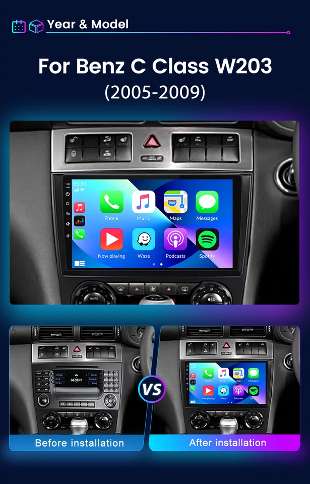 Für Mercedes Benz C/CLK KLASSE W203 CarPlay Android14 Autoradio GPS Navi CarPlay - Bild 2 von 4