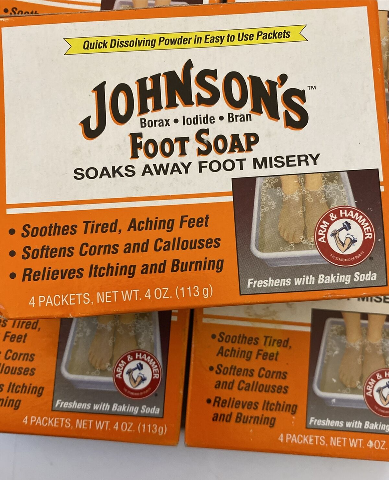 5Johnson's Foot Soap Powder 4 Packets Soothes Tired Aching Feet Disc