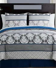 VCNY Home Beckham 8-Pc. Damask Queen Comforter Set Blue/Gray T4102369