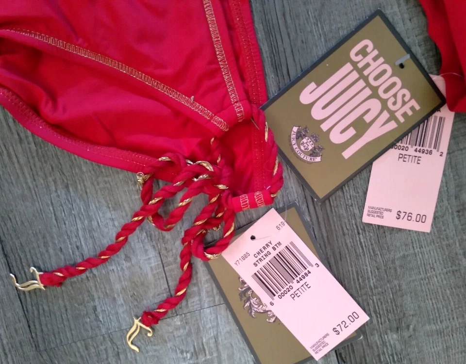 $148 Nuevo Traje de Baño Bikini Y2K Juicy Couture XS Pequeño Rojo Dorado Tanga X Pequeño P Foto 3 de 4