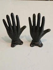 2 Cast Iron Hand Bookends Book Ends Bookshelf Paperweight Rustic Home Decor Stop