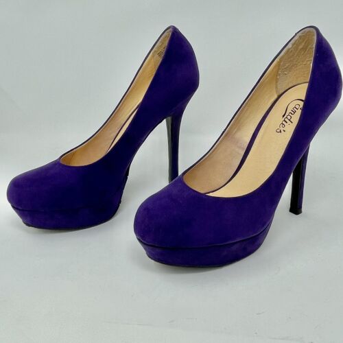 Candies Vegan Faux Brushed Suede High Heels Platform Purple 90s Quiet Wealth - Picture 3 of 14