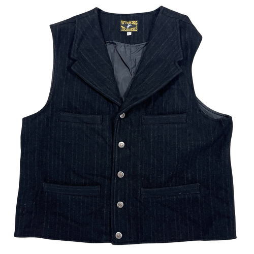 Wyoming Traders Vest Buckaroo Wool Mens L Black Pin Stripe Western Cowboy Banker