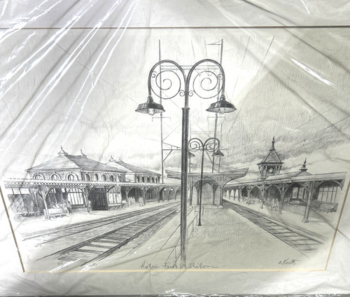 Artist-signed Matted Sketch 55/300 Print Historic Front St. Station 16x20”
