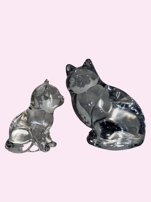 Orrefors Clear Glass Cat Figurines Large & Small Animal Sculptures Decor