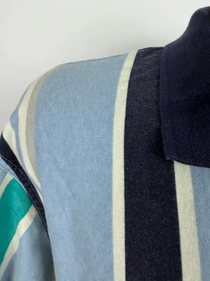 Camisa Polo Vintage Años 90 Colorblock Hombres Mediana Rayas Preppy Algodón Azul Hecha en EE. UU. Foto 3 de 4