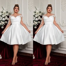 British Wedding Dresses Short Sleeves Tea Length Short Satin Size 20 Bridal Gown