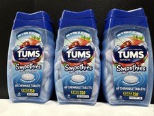 3x Tums SMOOTHIES Extra Strength 750 Antacid 60ct chewable Berry Fusion Exp12/27