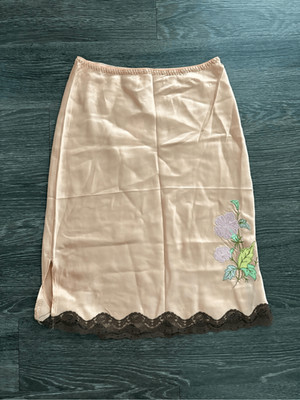 NWT Gold Hawk Peach Nectar Floral Applique Silk Slip Skirt Size Small