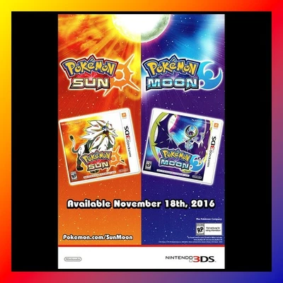 POKEMON SUN and MOON Double-Sided PRINT Poster SOLGALEO Game LUNALA Nintendo 3DS - Image 1 of 2