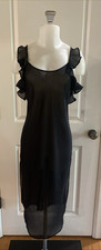 California Dynasty VTG Y2K Babydoll Ruffle Sheer Black Slip Dress Night Gown- S