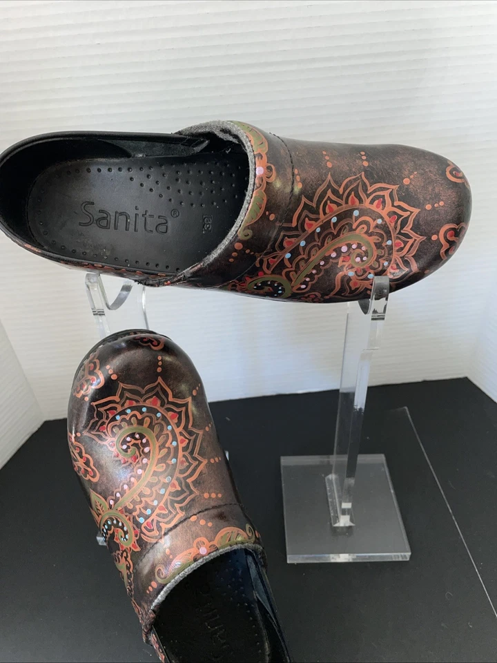 Sanita Painted Clogs Boho Hippie Whimsical Sz 8/39 Metallic Colors - Image 3 of 4