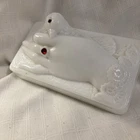 Vintage 1889 Atterbury Milk Glass Lid Only Hand Bird Antique