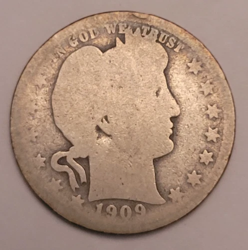 1909 Barber Quarter %90 Silver Coin