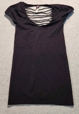 Pink Lipstick Black Slinky Seamless Mini Dress w/Back Slits Size S/M