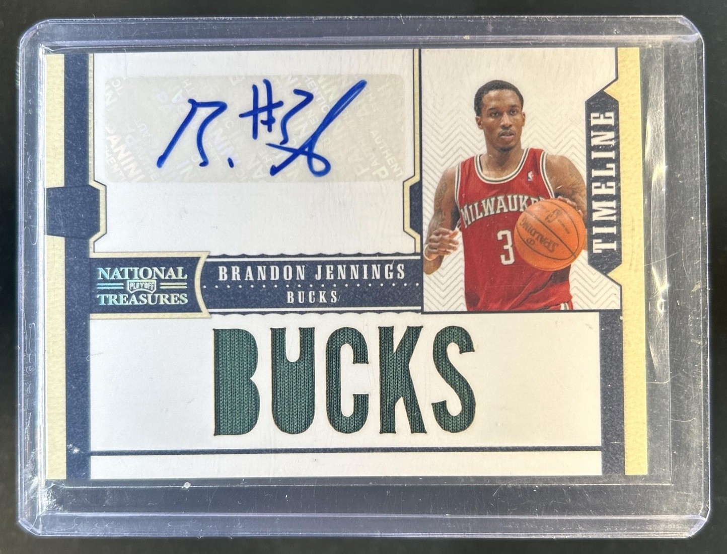 2010 National Treasures Brandon Jennings Timeline Nicknames Jersey Auto #/30