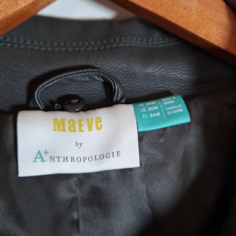 Chaqueta Abrigo Anthropologie Maeve Kellie Cuero Vegano Midi Gris Verde Talla 20W Foto 3 de 4