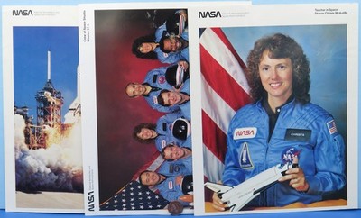 NASA PHOTO Lot of 3 vtg STS-51L Space Shuttle CHALLENGER Crew McAuliffe Teacher