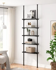 5 Tiers Narrow Bookshelf, Tall Adjustable Ladder Book Shelf with Open Storage...
