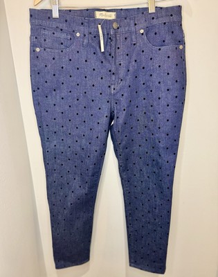 Madewell 9'' High Rise Skinny Jeans Size 31 Flocked Polka Dots Stretch denim