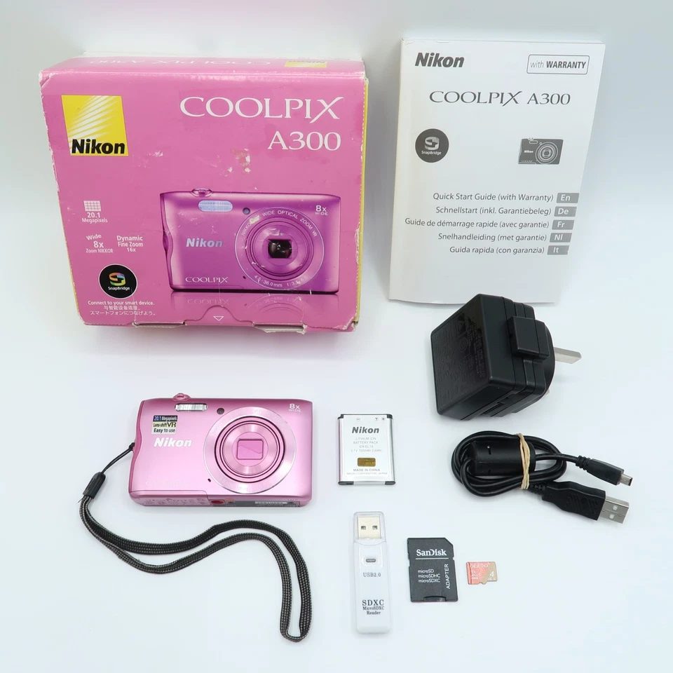 Nikon Coolpix A300 20.1MP Compact Digital Camera Pink Tested Boxed Full Kit - Image 2 of 4