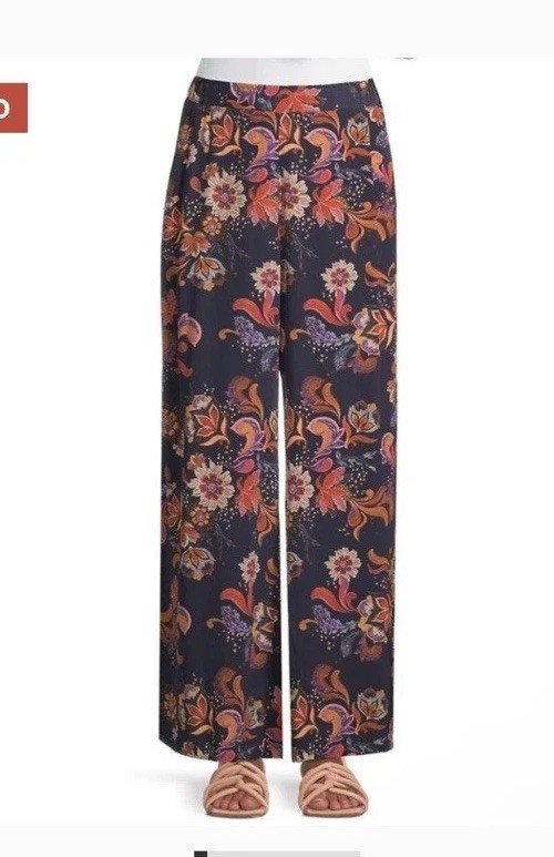 Johnny Was Silk Ophelia Easy Pants Size XL Wide Leg Floral Print NWT $280.