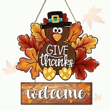 Thanksgiving Decoration Turkey Wooden Door Sign Hanging Fall Harvest Welcome ...