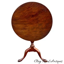 Antique walnut Queen Anne tea table 1760 18th birdcage tilt  pad feet country