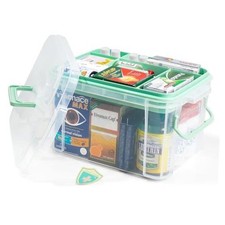 5qt Clear Medicine Organizer Storage Box with Tray, Plastic First Aid 1 Green