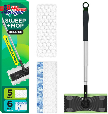 Sweep & Mop Deluxe 2-In-1 Multi-Surface Kit for Floor Cleaning, Includes 1 Sweep