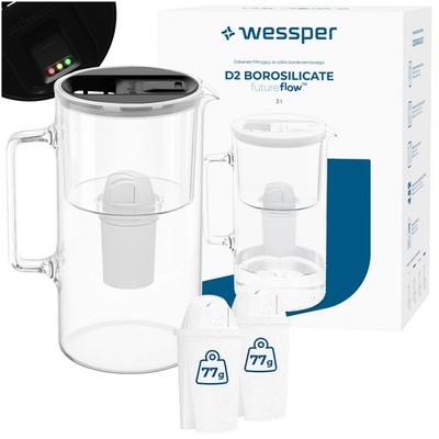 Wasserfilter Kanne Glas schwarz 3L Wessper LED Filterwechselanzeige 1+2 Filter
