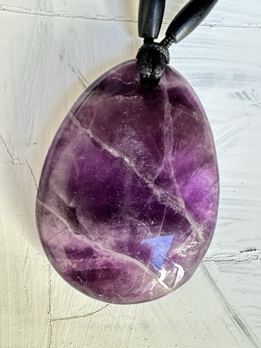 Large Amethyst Pendant On Black Cord 22’ Necklace Gemstone 4250 W - Picture 9 of 13