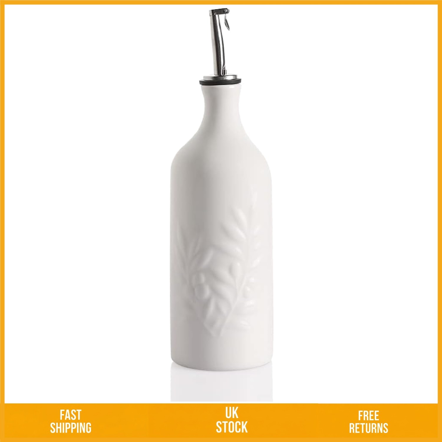 Elegant Opaque Ceramic Olive Oil Dispenser Bottle Leakproof Cruet White 570ml