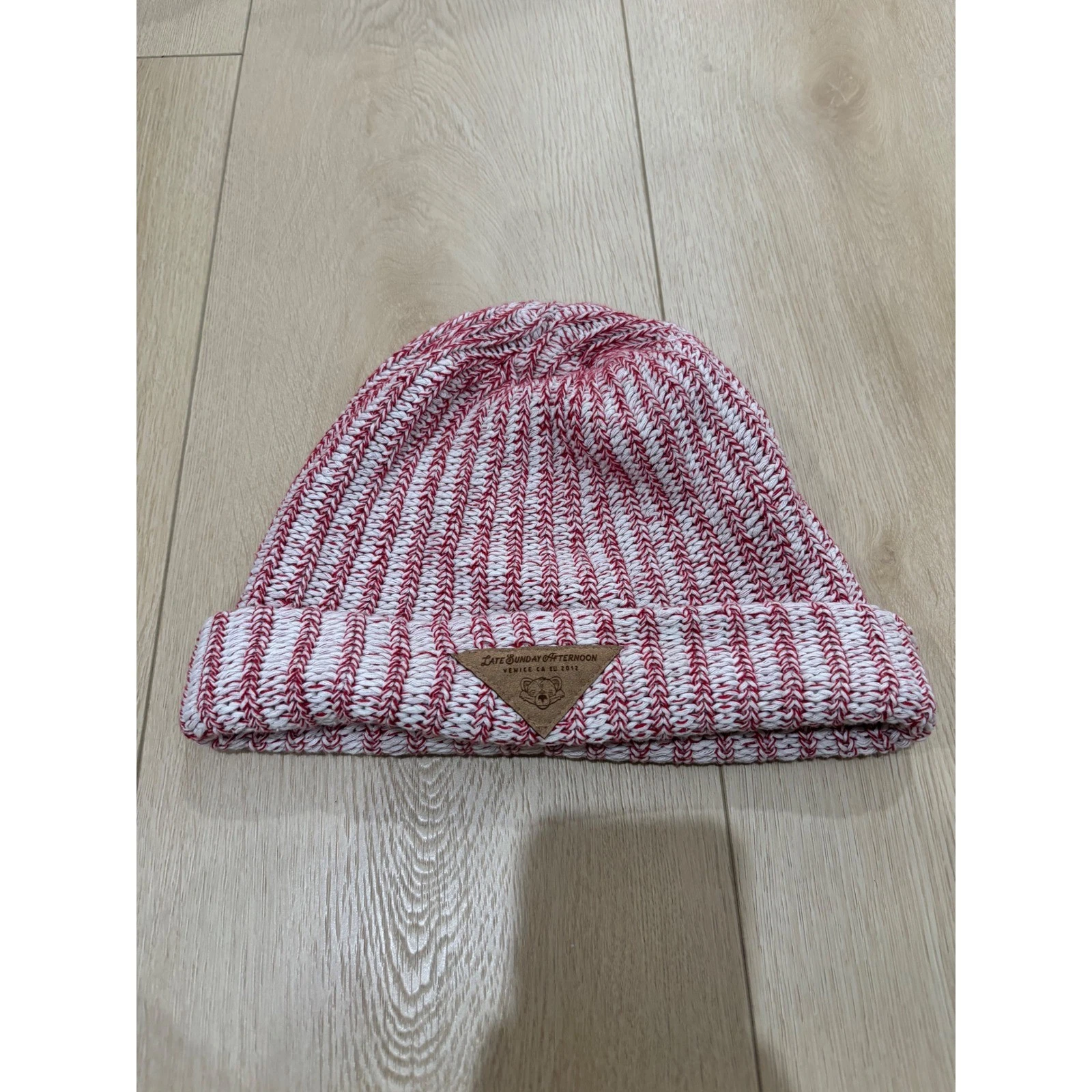 Late Sunday Afternoon Venice CA Red White Marl Ribbed Knit Cuffed Beanie Hat
Opens in a new window o