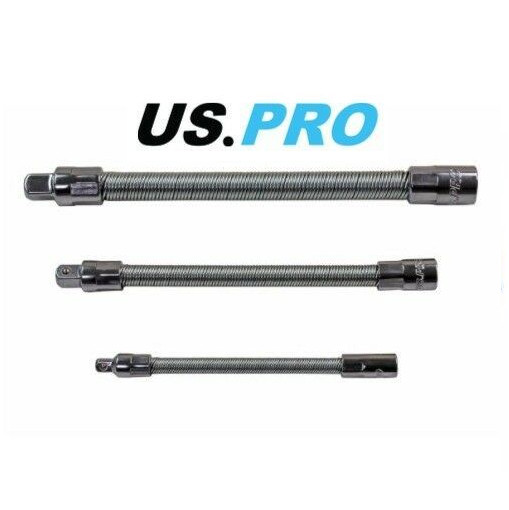 US Pro Flexible Extension Bar Adaptor Set  3pc 1/4"" 3/8"" 1/2"" Drives 4144