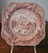 Johnson Bros Square Salad Plate Pink Historic America US Capitol Washington