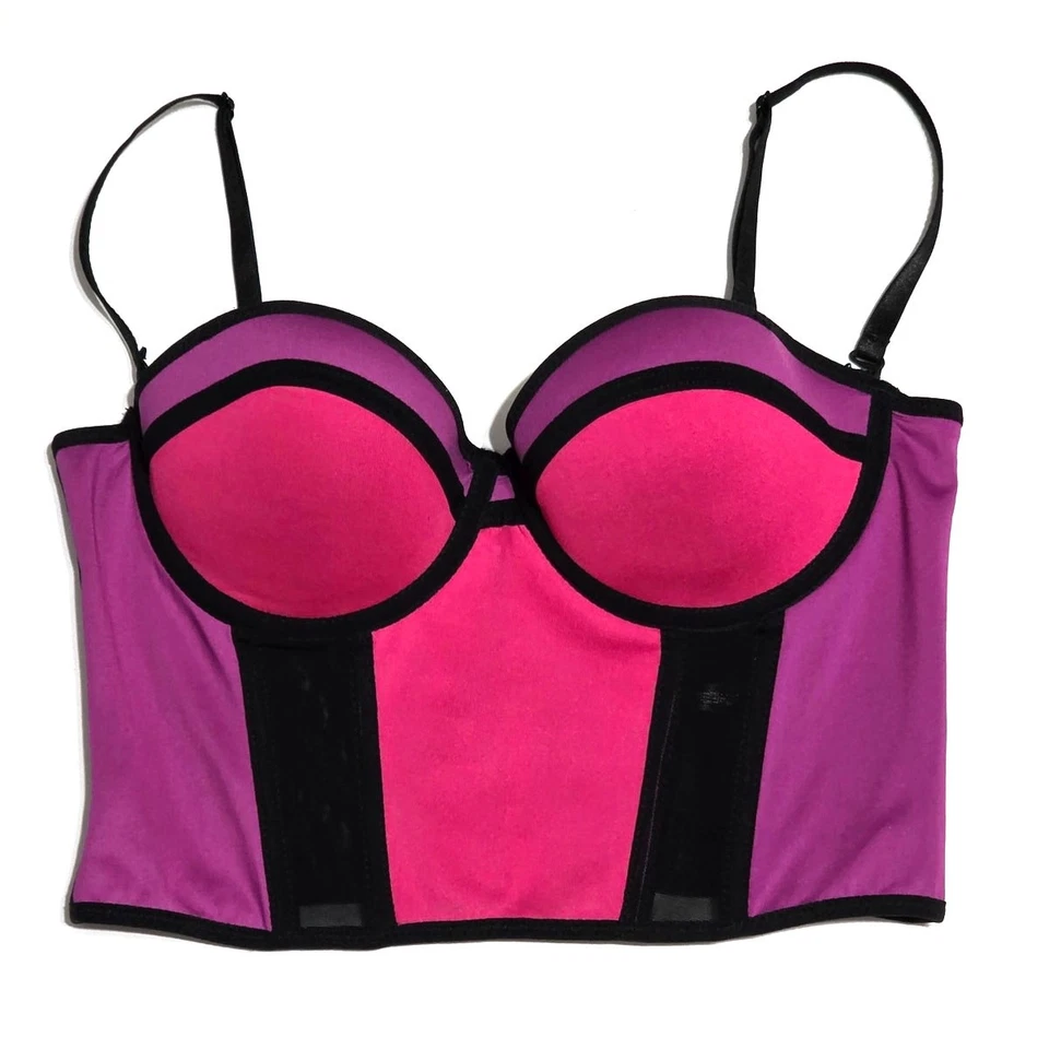 Corsé Bebe Celine Colorblock Boustier Estructurado Top Corto Rosa Púrpura Pequeño Foto 2 de 4