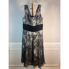 Vivienne Tam Dress Womens 8 Black Silver Lace Velvet Waist Floral Midi Evening