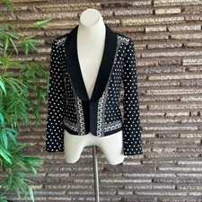 White House Black Market Blazer Black White Polka Dot 100 Silk Jacket Size 6