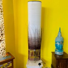 Piantana etnica tessuto bianco e giunco finiture nero e oro