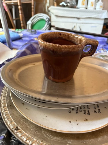 Hull Coffee Mug Pottery Glazed Brown Drip  Cup Oven Proof USA Stoneware Vintage