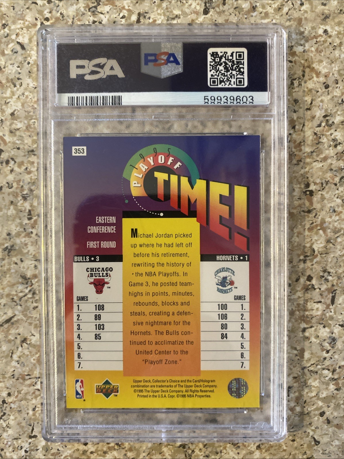 1995 COLLECTOR'S CHOICE BASKETBALL CARD #353 MICHAEL JORDAN PSA 9 *scuffed Slab view 2