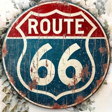 Route 66 Aluminum Round Sign 20cm – Waterproof Metal Wall Decor – Pre-Drilled