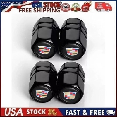 4PCS Metal Car Tire Valve Caps Valve Stem Cover Compatible with Cad-illac Blk2