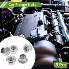5 Pcs M12*1.75 Car Flange Nuts 304 Stainless Steel,Nylon Rubber Ring Flat Hex