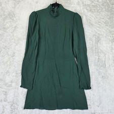 Reformation Green Long Sleeve Mini Dress Womens 2 Ruffle Mock Neck Viscose 35972