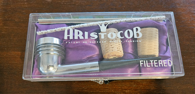 #ad Vintage Aristocob Aluminum Tobacco Pipe in Original Case w Extra Cobs NEW $112.00